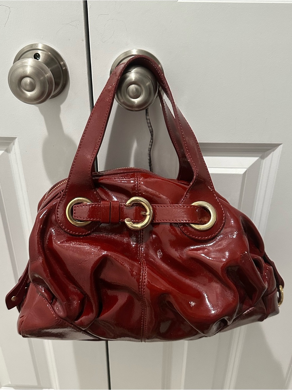 Francesco Biasia Red Patent Leather Hobo Satchel Bag